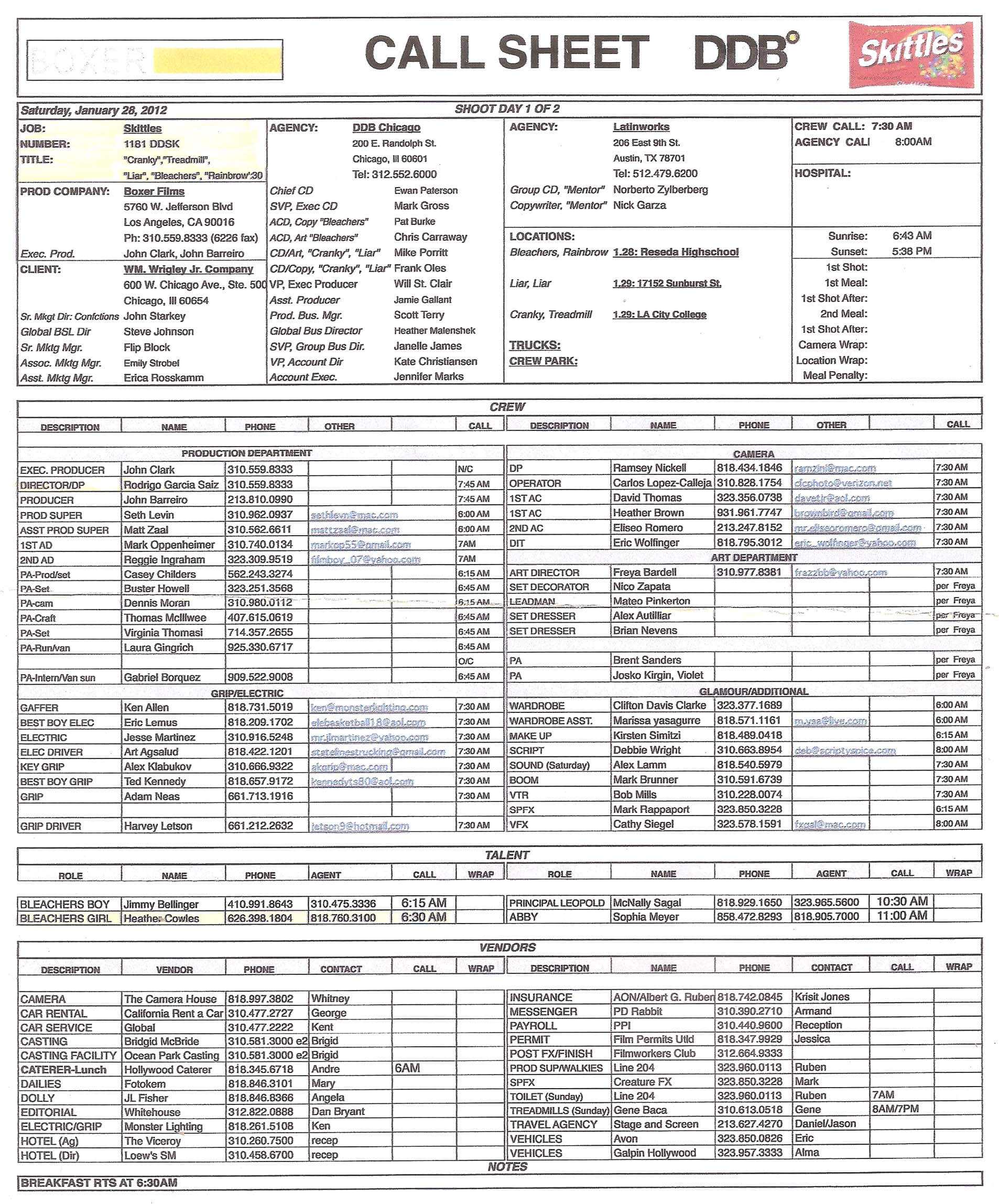 What Does Call Time Mean In Showbiz? – Kid's Top Hollywood In Film Call Sheet Template Word