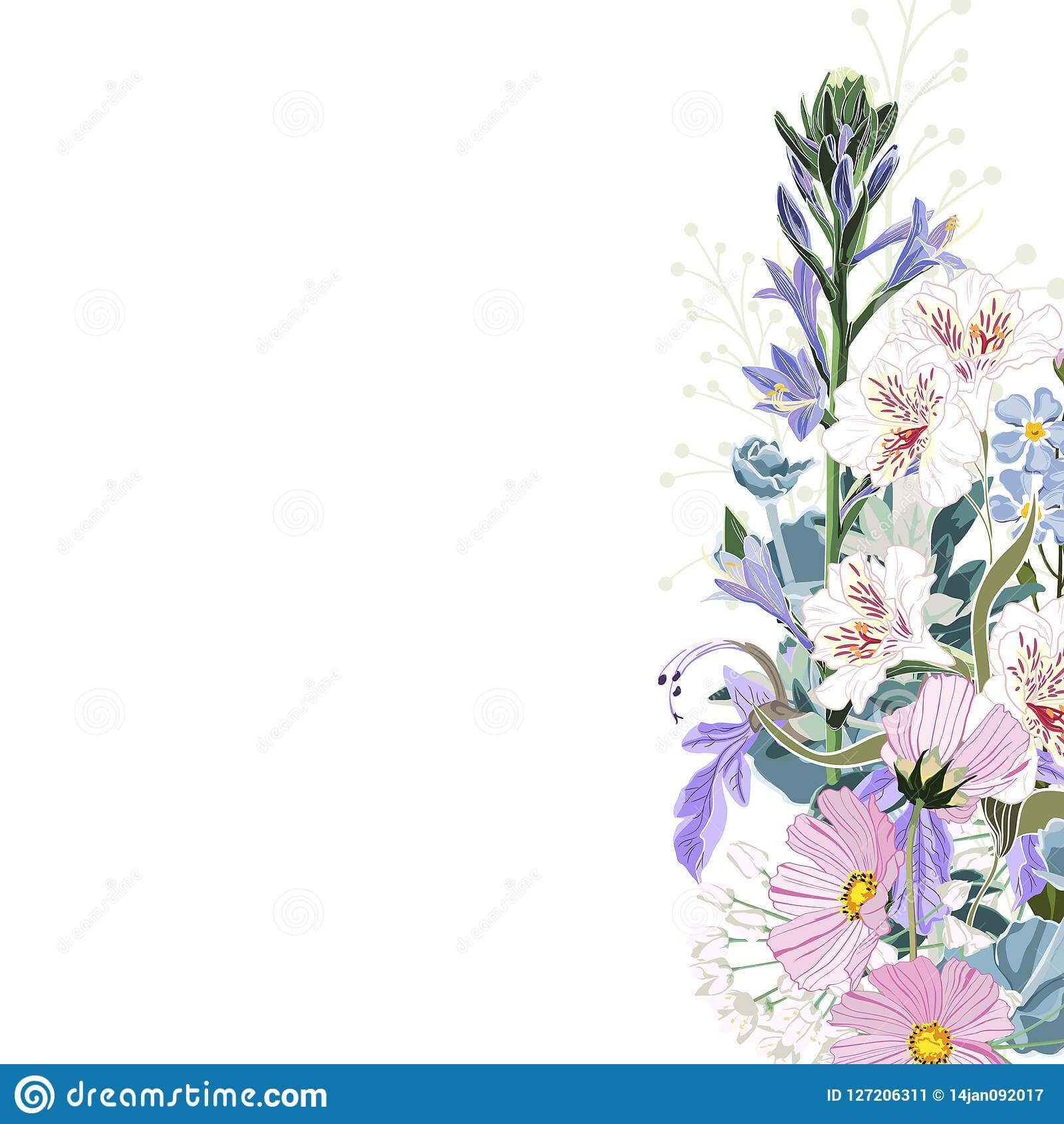 Wild Flowers Bouquet Elegant Card Template. Small Floral With Small Greeting Card Template