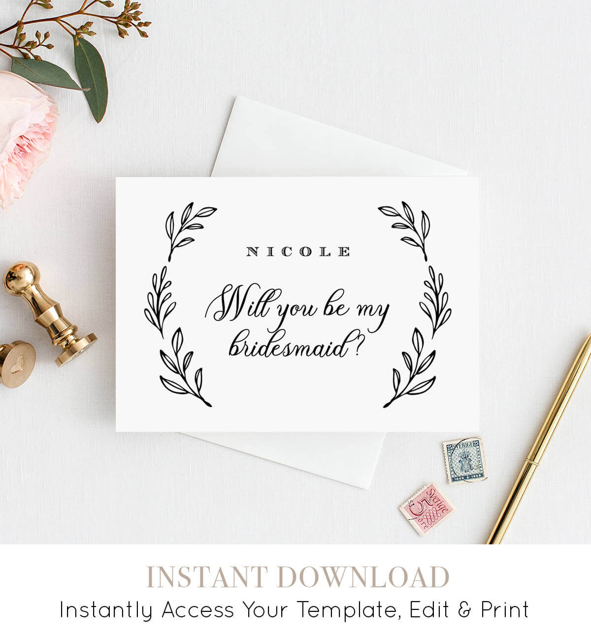 Will You Be My Bridesmaid Card, Instant Download In Will You Be My Bridesmaid Card Template