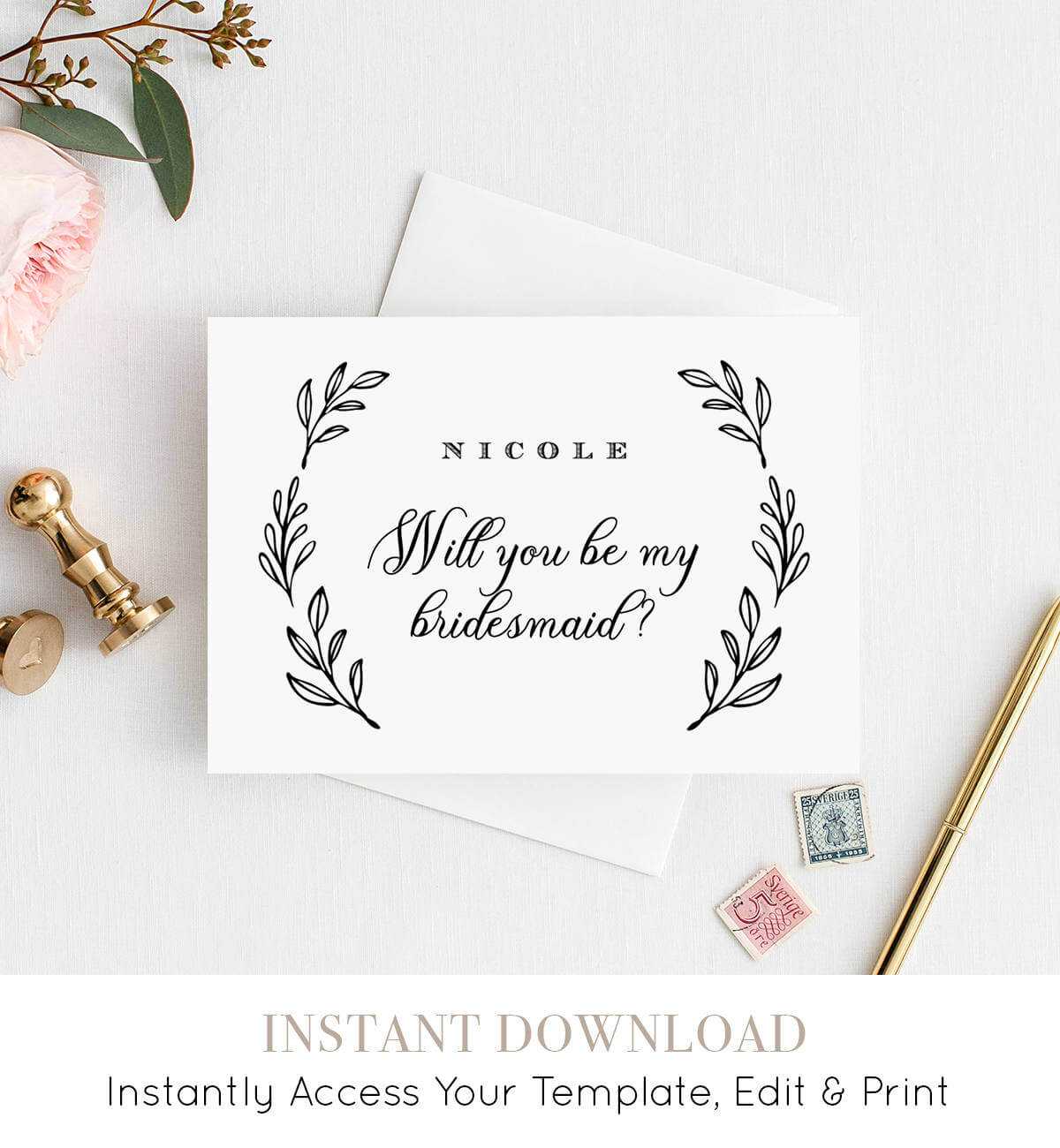 Will You Be My Bridesmaid Card, Instant Download In Will You Be My Bridesmaid Card Template