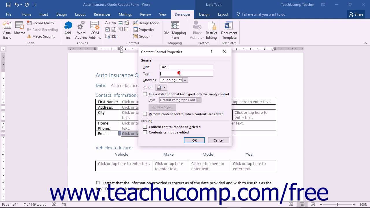 Word 2016 Tutorial Creating A Form Microsoft Training Intended For How To Insert Template In Word