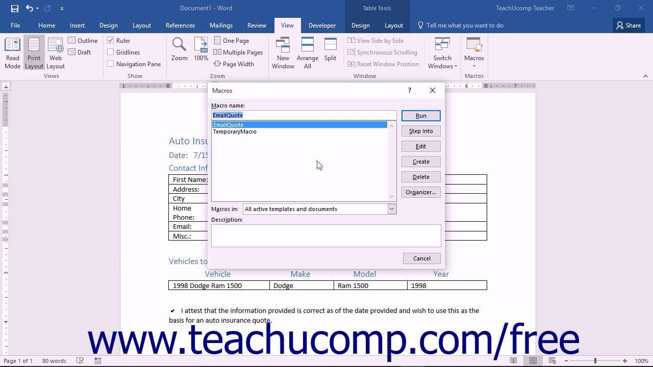 Word 2016 Tutorial Running And Deleting Recorded Macros Microsoft Training Inside Word Macro Enabled Template