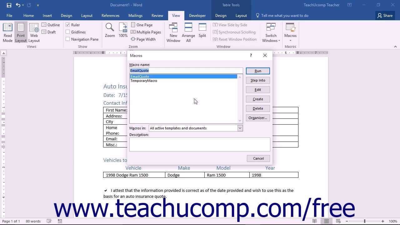 Word 2016 Tutorial Running And Deleting Recorded Macros Microsoft Training Inside Word Macro Enabled Template