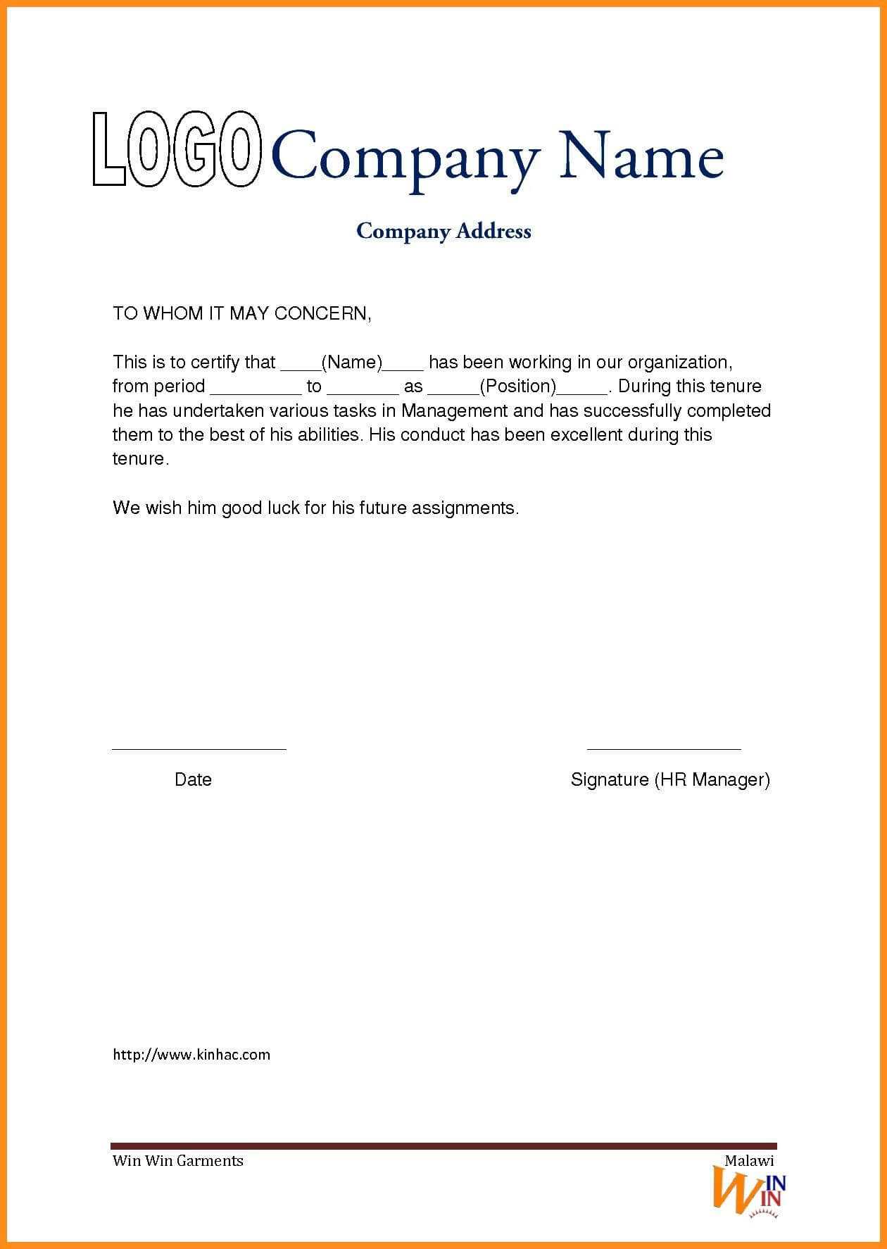 Work Experience Certificate Sle Doc Refrence Work | Resume For Certificate Of Experience Template