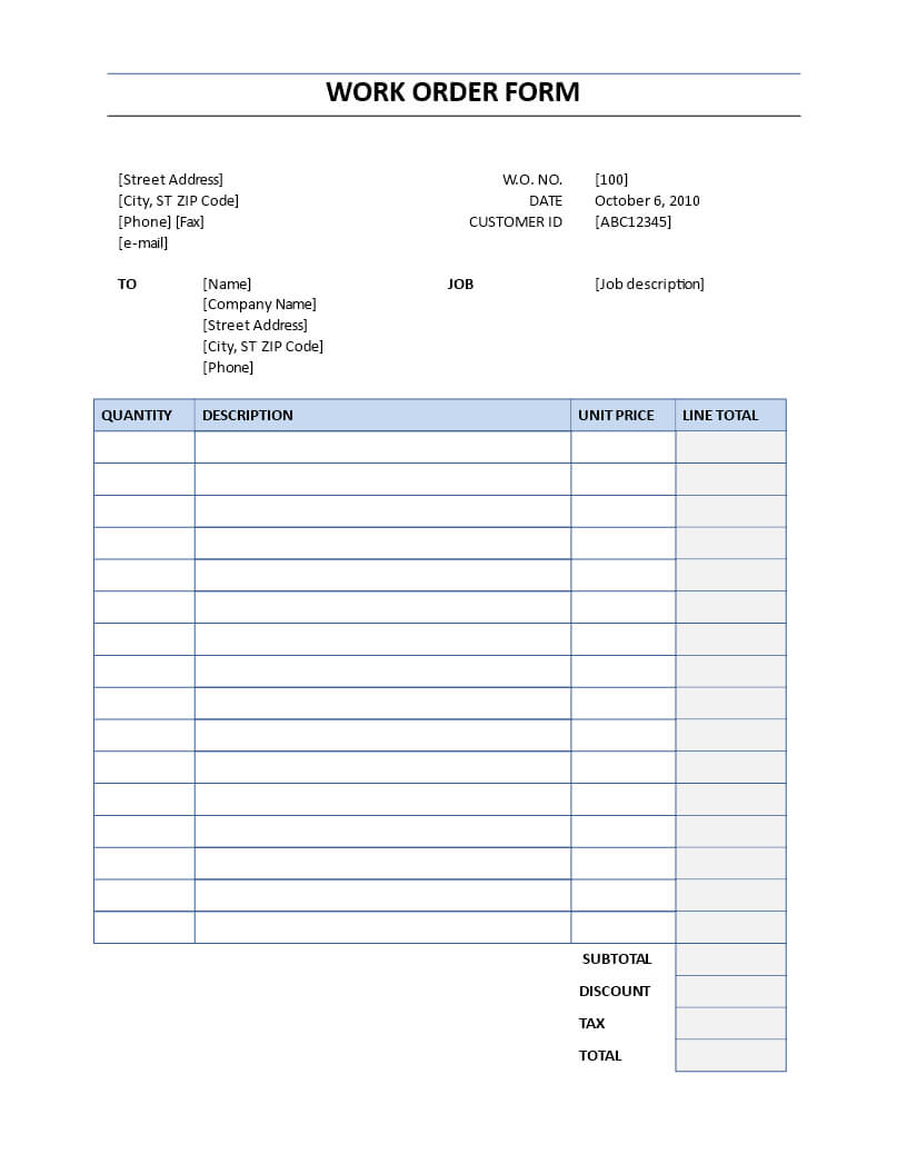 Work Order Form – Download This Work Order Form Which Is Pertaining To Job Card Template Mechanic