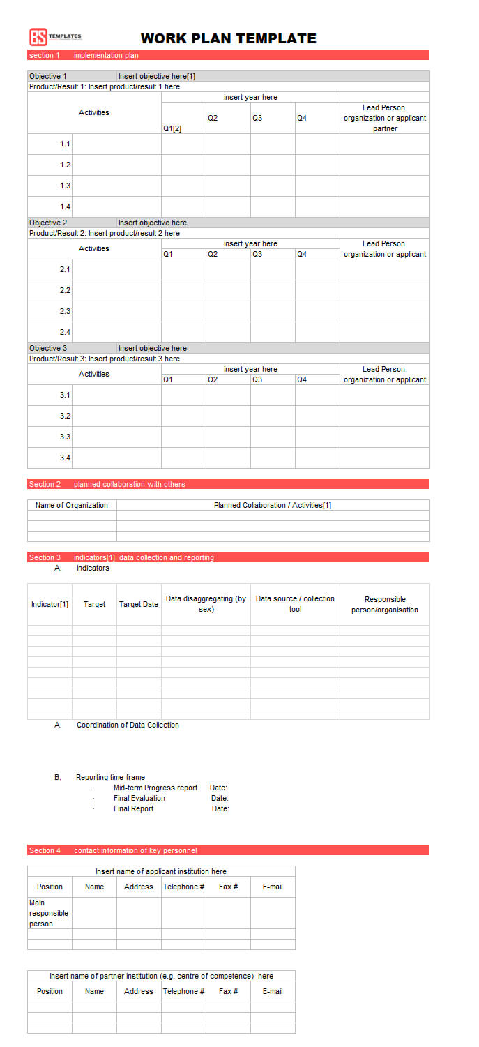 Work Plan [ Templates | Samples | Examples] – Word & Excel For Work Plan Template Word