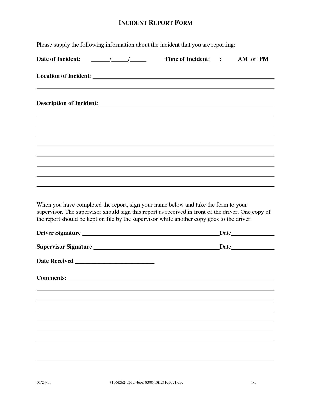 Workplace Incident Report Form Template Pertaining To Intended For Incident Report Form Template Doc