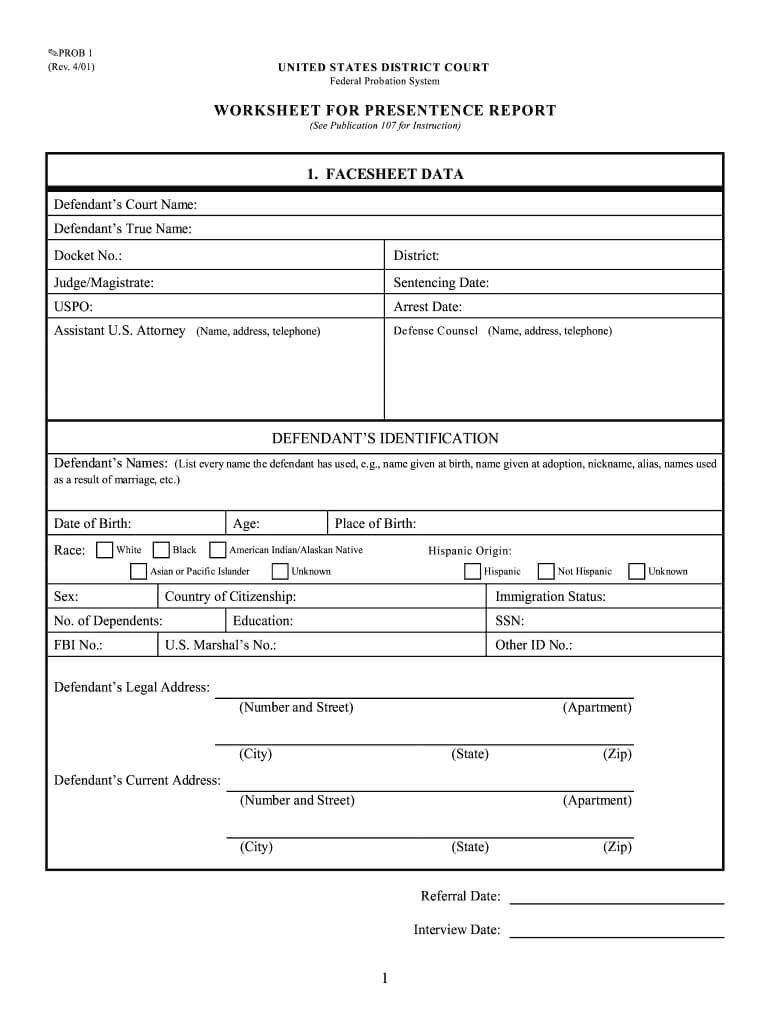 Worksheet For Pre Sentence Report – Fill Online, Printable Throughout Presentence Investigation Report Template