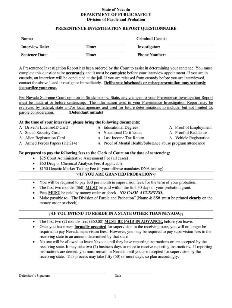 Worksheet For Pre Sentence Report – Fill Online, Printable With Presentence Investigation Report Template