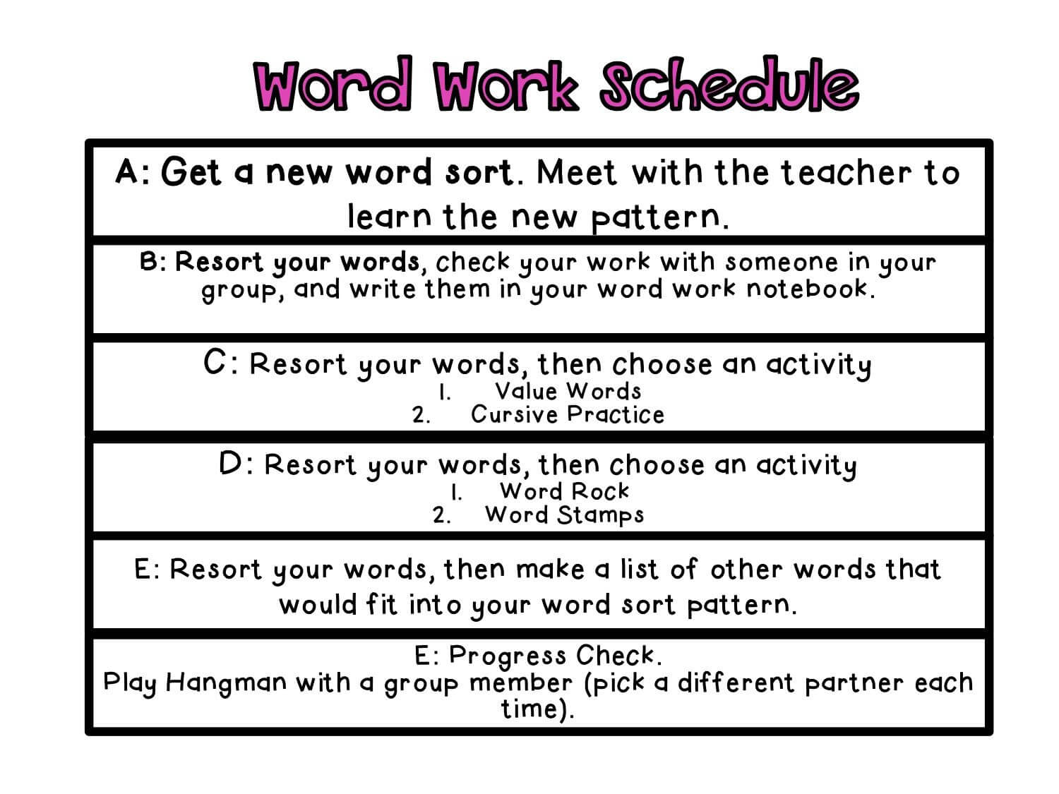 Wtw Words Their Way Word Work Routine/schedule | School Inside Words Their Way Blank Sort Template