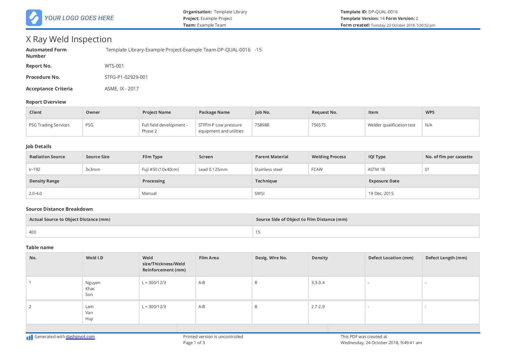 X Ray Weld Inpsection Template – Use And Customise For Free With Welding Inspection Report Template