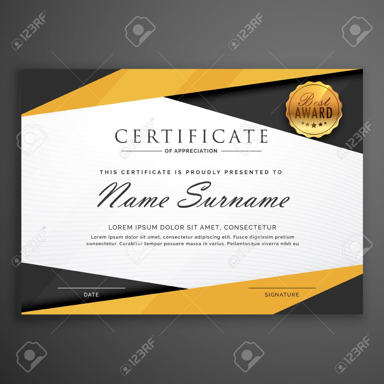 Yellow And Black Geometric Certificate Award Design Template With Regard To Award Certificate Design Template